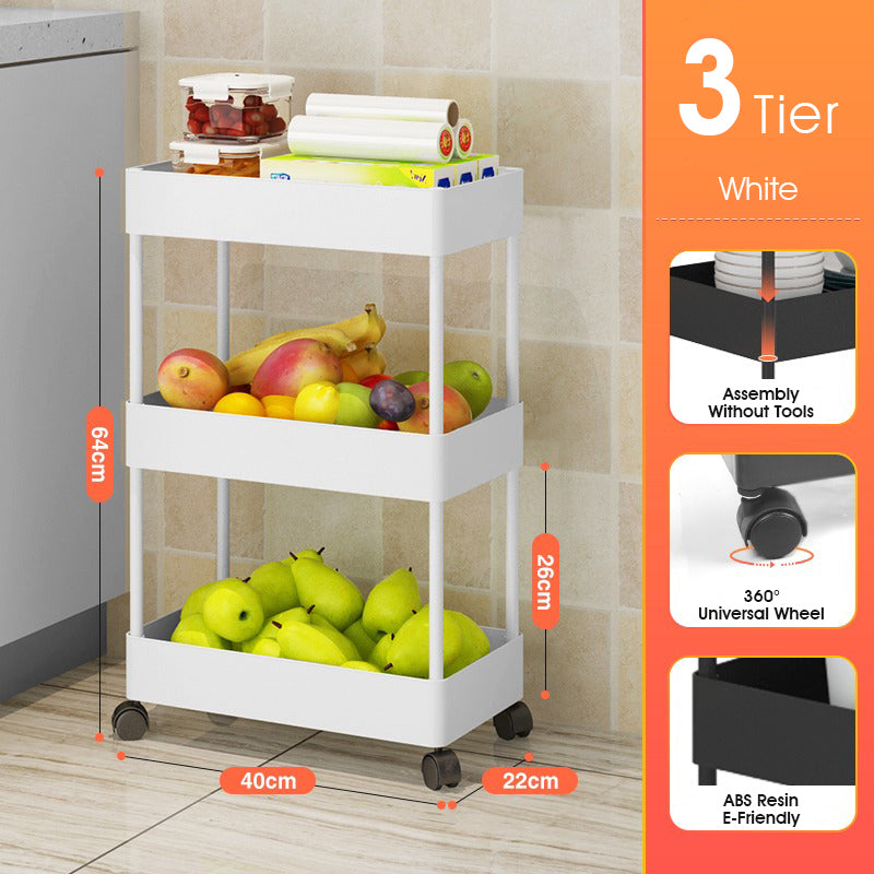 ODOROKU 3/4/5 Tiers Slim Storage Cart Kitchen Bathroom Rolling Utility Cart Storage Organizer Cart Mobile Shelving Unit Organizer Kitchen Trolley Black White - ODOROKU