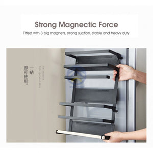 ODOROKU 1/2/3 Level Magnetic Fridge Organizer Rack Kitchen Towel Holder Storage Shelf Spice Shelf No Installation - ODOROKU