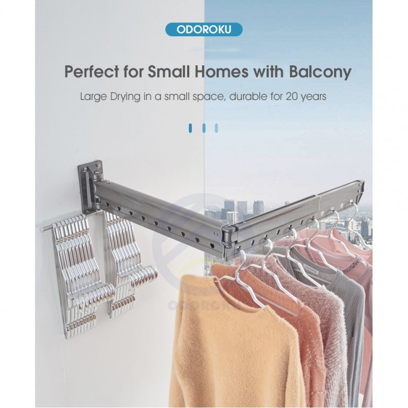 ODOROKU Aluminum Wall Mounted Foldable Telescopic Laundry Rack Drying Rack Heavy Duty Foldable Space Saving Retractable - ODOROKU