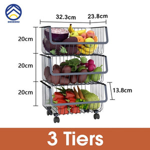 ODOROKU 2/3/4/5 Tiers Kitchen Basket Rack with Wheels Multipurpose Rack Storage Heavy Duty Vegetable And Fruit Basket - ODOROKU