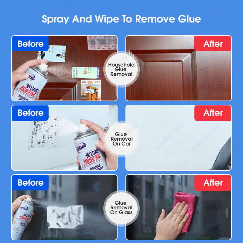 ODOROKU Glue Adhesive Remover Agent 268ml with Scraper Surface Safe Adhesive Remover Safely Removes Stickers Labels Decals Residue Tape Chewing Gum Grease Tar Crayon Glue for Tape, Glue, Sticker - ODOROKU