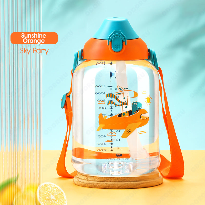 ODOROKU Kids & Baby Water Bottle Tritan Material with Sippy Straw and Removable Strap BPA Free Portable Water Bottle Large Handle and Water Level Scale Leakproof Lock 500/680/730/1500ml - ODOROKU