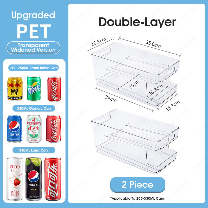 ODOROKU Refrigerator Organizer Bins Pop Soda Can Dispenser Beverage Holder for Fridge Freezer Kitchen Countertops Cabinets Clear Plastic Canned Food Pantry Storage Rack - ODOROKU