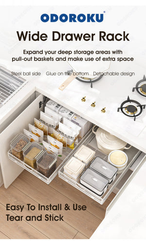 ODOROKU Huge Size Sliding Cabinet Basket Organizer Drawer Multi-Purpose Under Sink Organizers and Storage for Bathroom Kitchen Under Bathroom Sink Organizer - ODOROKU