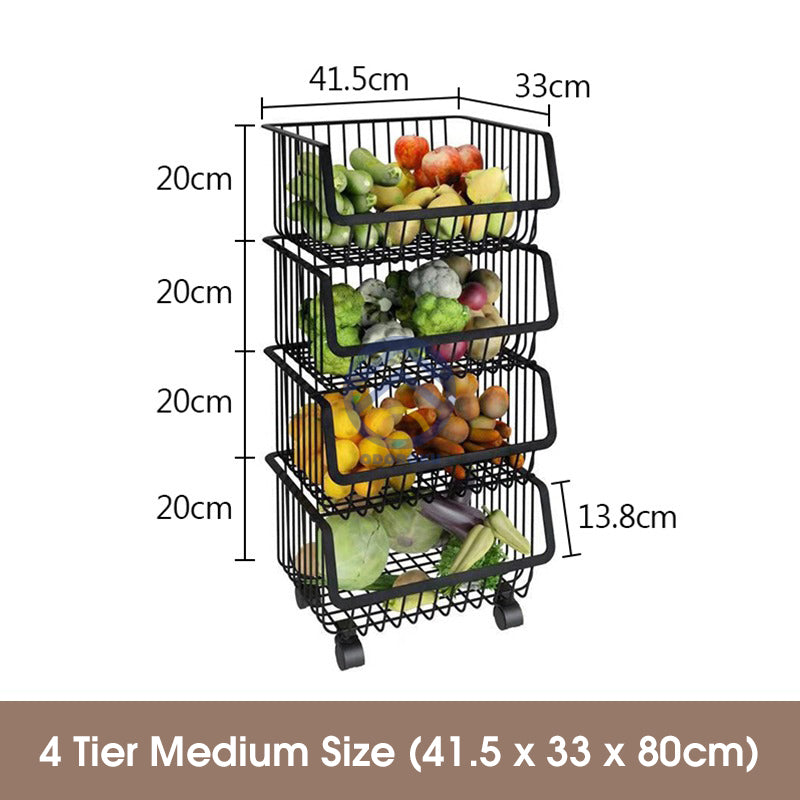 ODOROKU 2/3/4/5 Tiers Kitchen Basket Rack with Wheels Multipurpose Rack Storage Heavy Duty Vegetable And Fruit Basket - ODOROKU