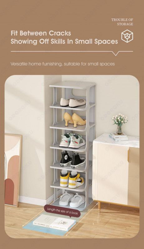 ODOROKU 3/5/7 Tiers Stackable Shoe Rack for Closet Plastic Shoe Tower for Sneaker Space Saving Storage Organizer Large Shoe Shelf Holder Stand for Bedroom Floor Entryway White & Brown - ODOROKU