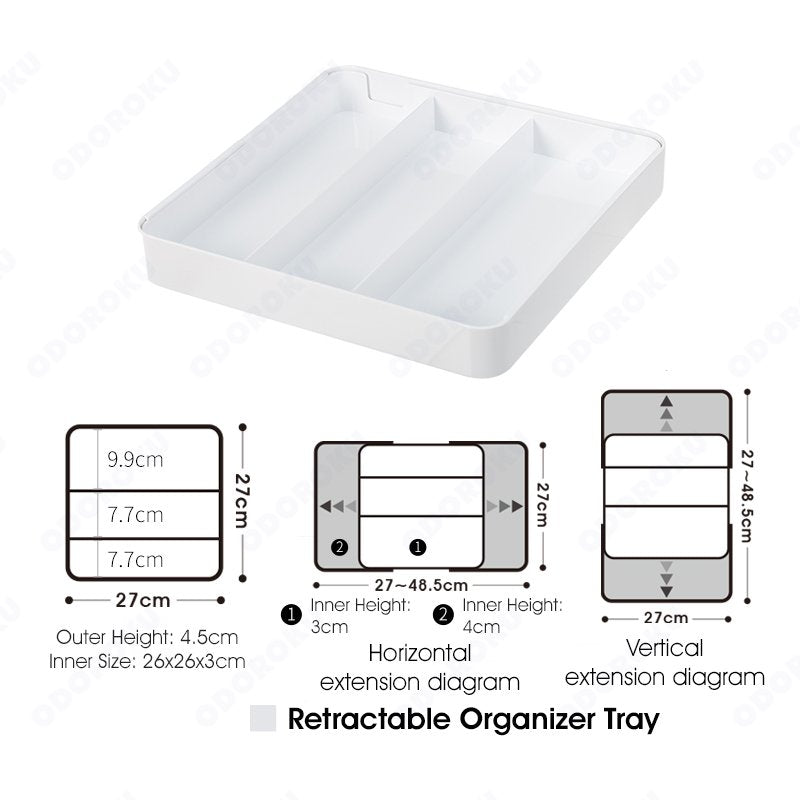 ODOROKU 27-48CM Expandable Utensil Tray Kitchen Drawer Organizer Multi Compartment Kitchen Utensil Holder Multipurpose Adjustable Organizer Tray For Kitchen & Office Supplies White - ODOROKU