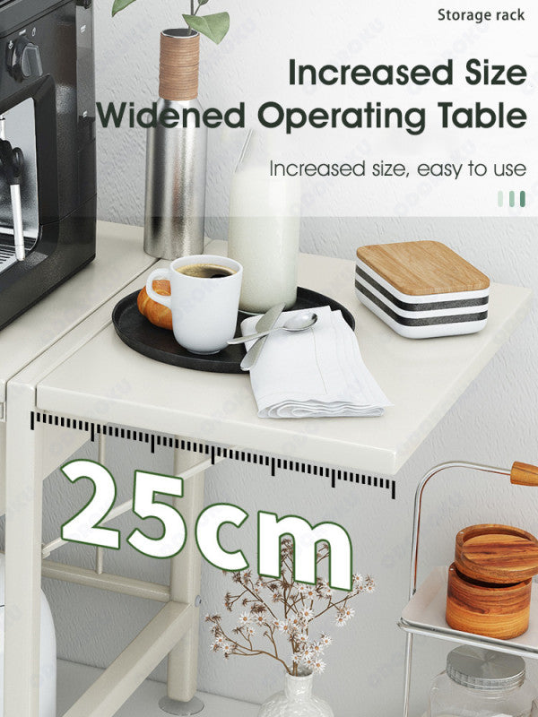 ODOROKU 2 Tiers Folding Tabletop Microwave Stand with Drawer Microwave Oven Rack Over Microwave Shelf Kitchen Countertop Drawers Rack Black White - ODOROKU