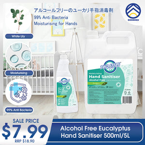 ODOROKU x Two Steps Cleaning Hand Sanitizer Alcohol Free 500ml / 5 Litre - Eucalyptus Kills 99% Bacteria Moisturizing Safe for Sensitive Hands - ODOROKU
