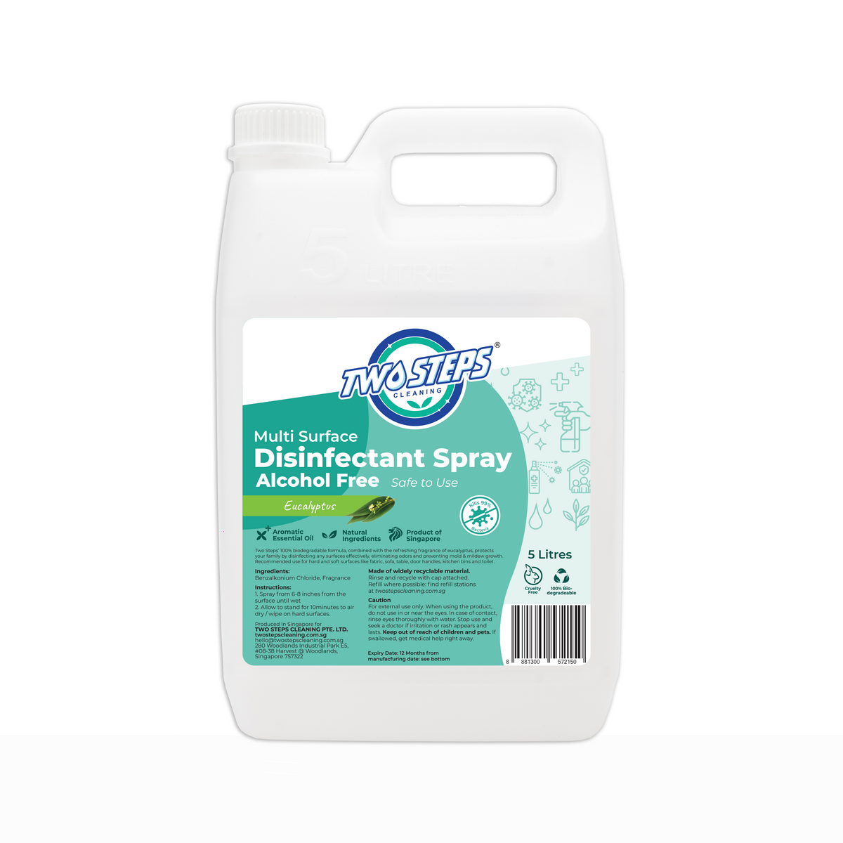 ODOROKU x Two Steps Cleaning Disinfectant Spray 500ml / 5 Litre - Eucalyptus 99% Antibacteria For Disinfecting and Deodorizing Non Alcohol Formula Safe for Kids - ODOROKU
