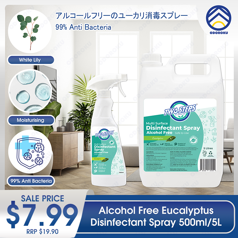 ODOROKU x Two Steps Cleaning Disinfectant Spray 500ml / 5 Litre - Eucalyptus 99% Antibacteria For Disinfecting and Deodorizing Non Alcohol Formula Safe for Kids