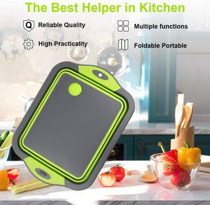 ODOROKU 2 Tier Green Foldable Multifunction Chopping Board Collapsible Drain Sink Storage Basket For Washing Vegetables - ODOROKU