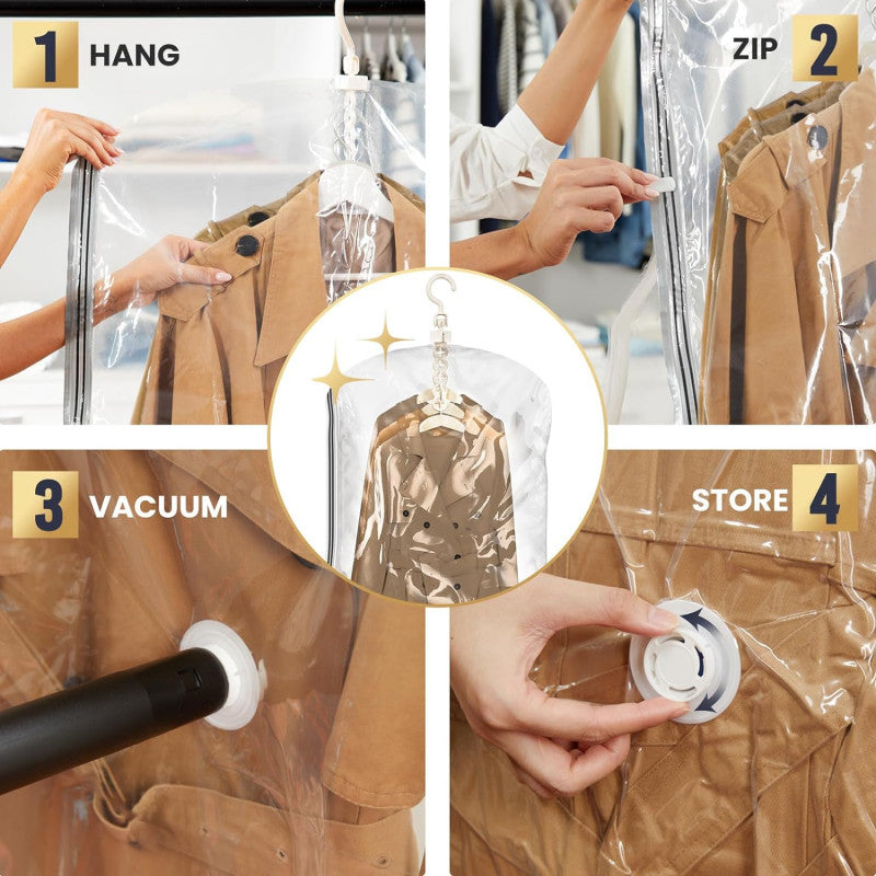 ODOROKU x Taili Hanging Vacuum Storage Bags with 5 Ring Hooks for Clothes Winter Jacket Sweater Vacuum Compression Bag with Hanger Space Saver Bags Clear Vacuum Sealer Bags Closet Organizers and Storage Air Tight Valve - ODOROKU