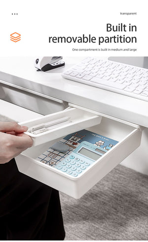 ODOROKU Self-Adhesive Under Desk Drawer Organizer Under Desk Storage Attachable Drawer Slide-out Desk Drawer Hidden Under Mounted Stick on Drawer for Office Home Stationery - ODOROKU