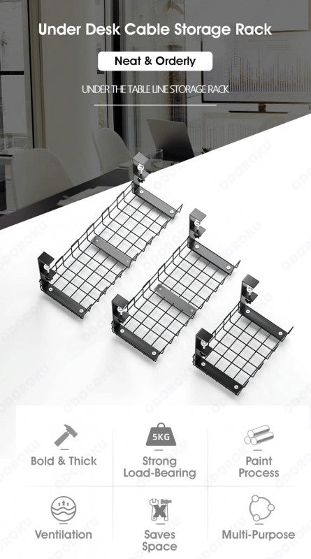 ODOROKU Undersink Office Desk Cable Management Tray Nail Free No Drill Steel Desk Cable Organizers, Wire Management Tray Cable Management Rack Desk Cable Tray with Wire Organizer and Desk Cord Organizer Black White - ODOROKU