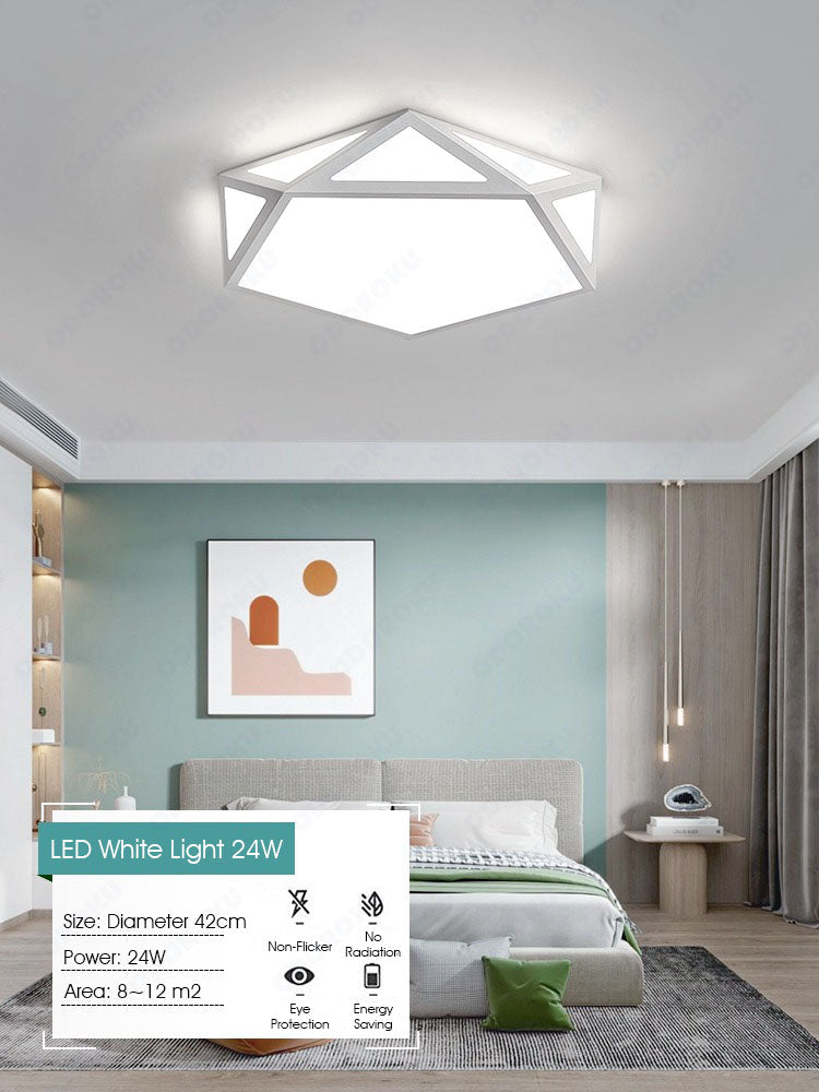 ODOROKU Hexagon Modern LED Ceiling Light Flush Mount Ceiling Light Fixture Hexagon Lighting Lamp with Acrylic Lampshade for Bedroom Living Room Dining Room Laundry Black White - ODOROKU