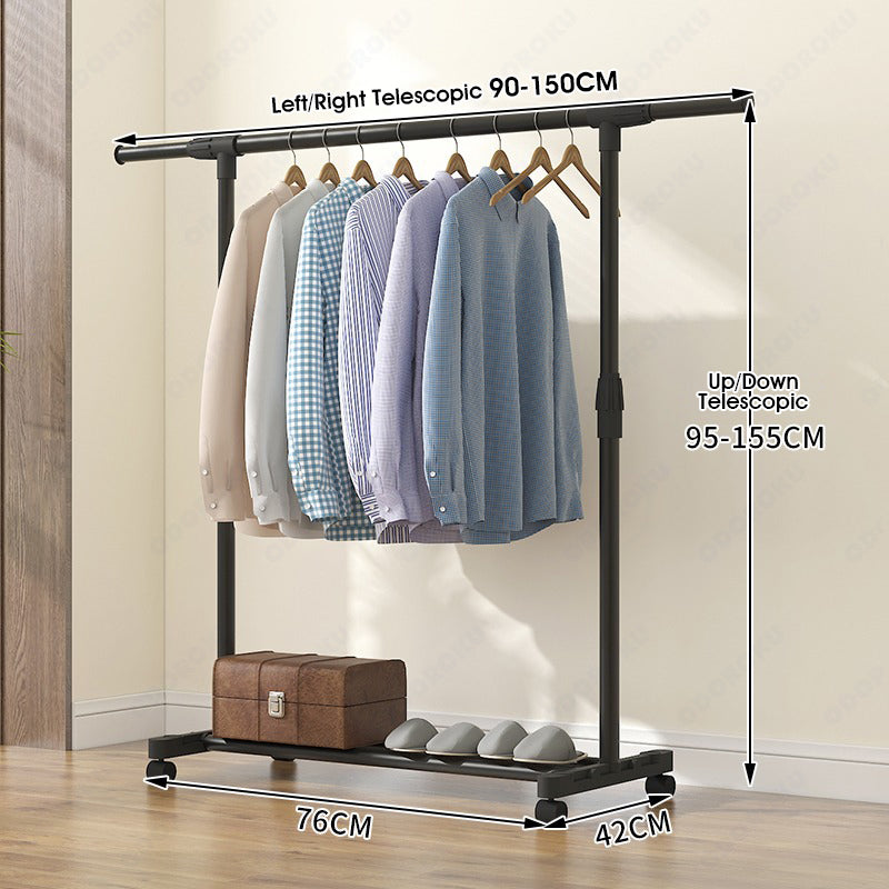 ODOROKU Height & Length Adjustable Clothes Rack for Hanging Clothes Clothing Rack, Rolling Garment Rack, Hanging Rack for Clothes, Double Rod Wardrobe Rack with Lockable Wheels - ODOROKU