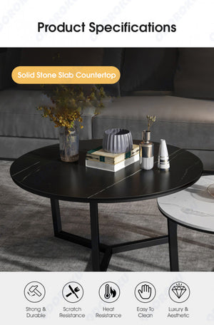 ODOROKU Round Coffee Table Set of 2 Marble Pattern Wooden Table Black Marble White Marble Nordic Style Double Round Wood Nesting Coffee Table Living Room - ODOROKU