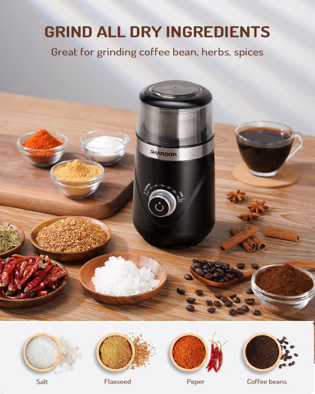 ODOROKU Stainless Steel Precision Grinding Adjustable Electric Coffee Grinder Electric Spice Grinder Coffee Bean Grinder Espresso Grinder with 1 Removable Stainless Steel Bowl Easy to Clean Black - ODOROKU