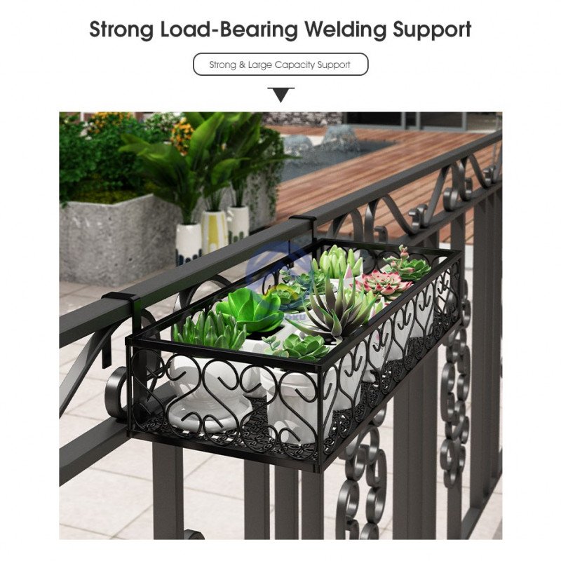 ODOROKU Flower Pot Rack Balcony Corridor Railing Hanging Plant Basket Garden Rack Black 30,60,80,100,120,150cm - ODOROKU