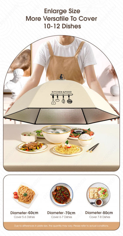 ODOROKU Cute Aluminum Foil Foldable Table Dustproof Food Cover Dish Cover Foldable Insulated Thermal Food Cover Collapsible Dustproof Beige - ODOROKU