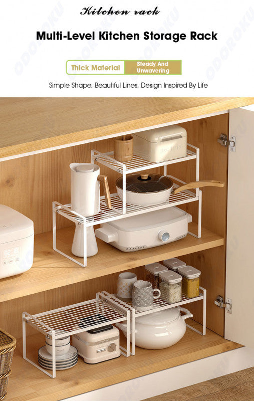 ODOROKU 33/50cm Stackable Kitchen Cabinet Shelf Organizer Rack Pantry Storage Bathroom Bedroom Office Table Desk Space Saving Stackable Rust Resistant Non Slip White - ODOROKU