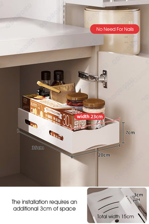 ODOROKU Self Adhesive Wall Mounted Pull Out Drawer Organizer Both Right and Left Side Wall Mounted Under Sink Organizer for Kitchen Narrow Places Pull Out Cabinet Organizer Under Sink Storage Bathroom Organizer White - ODOROKU