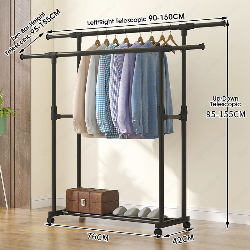 ODOROKU Height & Length Adjustable Clothes Rack for Hanging Clothes Clothing Rack, Rolling Garment Rack, Hanging Rack for Clothes, Double Rod Wardrobe Rack with Lockable Wheels - ODOROKU