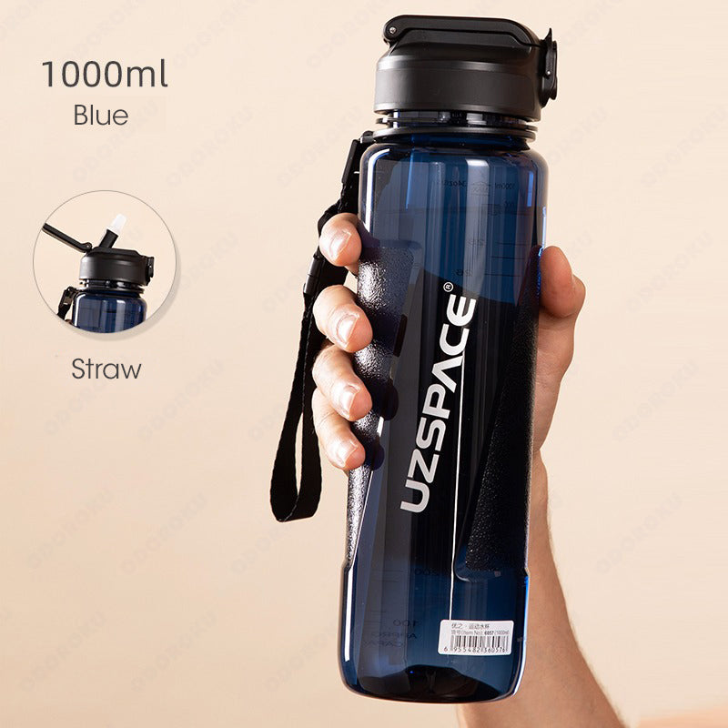 ODOROKU Transparent Straw BPA Free Water Bottle 850ml 1000ml 1 Litre USA Tritan Food Grade Material Easy One-Hand Opening Cover Leak-proof Safety Lock Nylong Strap Ideal for Outdoor Sports Exercise Cycling Tritan Water Bottle - ODOROKU