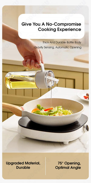 ODOROKU Glass Auto Flip Open & Anti Drip Oil Dispenser 550ml with Non-Drip Spout and Non-Slip Handle Leakproof Automatic Oil Dispenser Bottle Vinegar Sauce Olive Oil Sauce Seasoning Sauce Bottle for Kitchen Cooking - ODOROKU