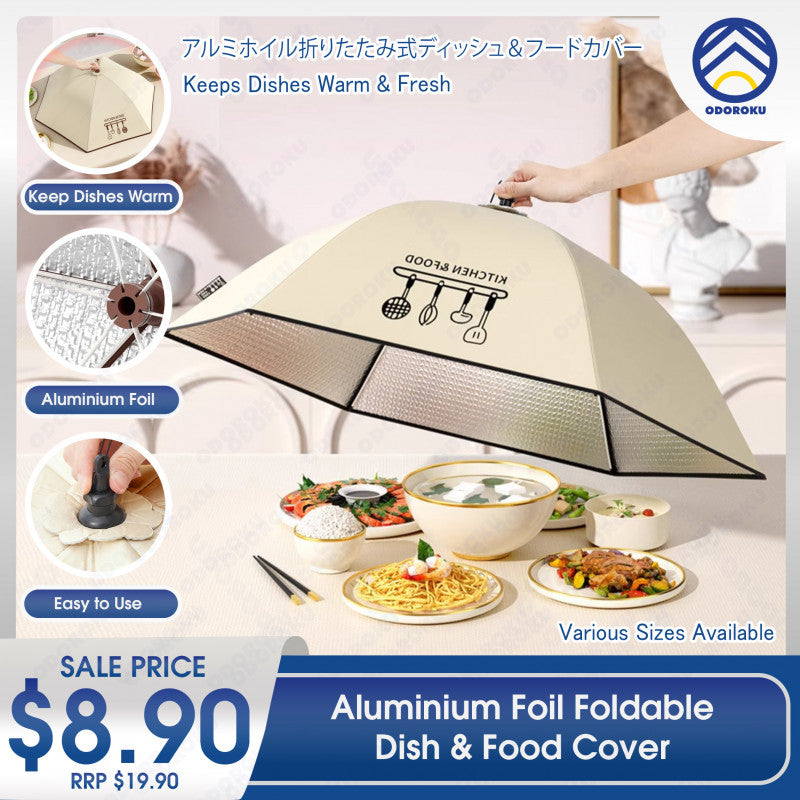 ODOROKU Cute Aluminum Foil Foldable Table Dustproof Food Cover Dish Cover Foldable Insulated Thermal Food Cover Collapsible Dustproof Beige - ODOROKU