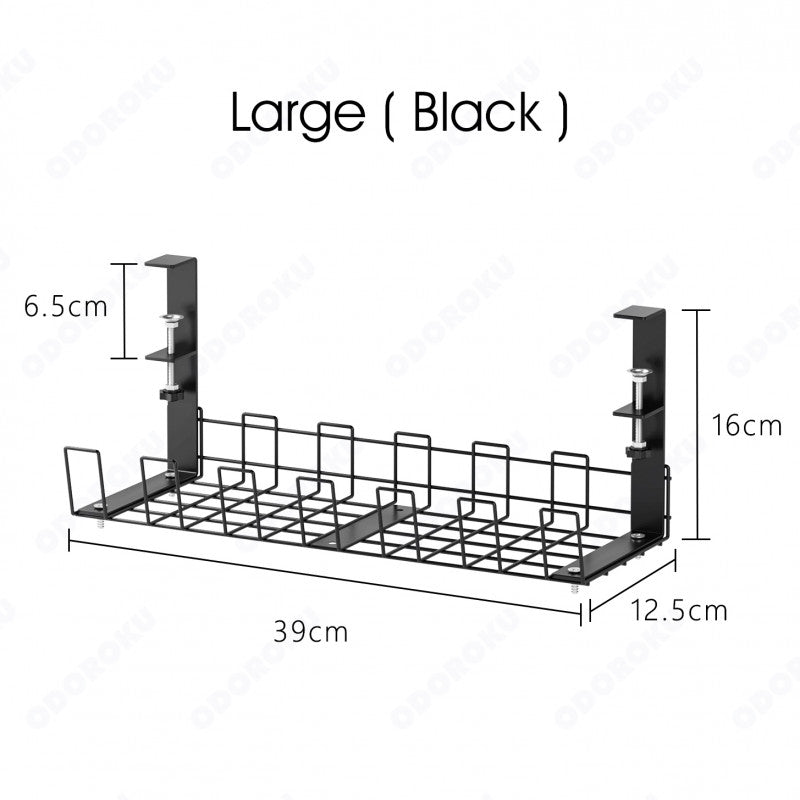 ODOROKU Undersink Office Desk Cable Management Tray Nail Free No Drill Steel Desk Cable Organizers, Wire Management Tray Cable Management Rack Desk Cable Tray with Wire Organizer and Desk Cord Organizer Black White - ODOROKU