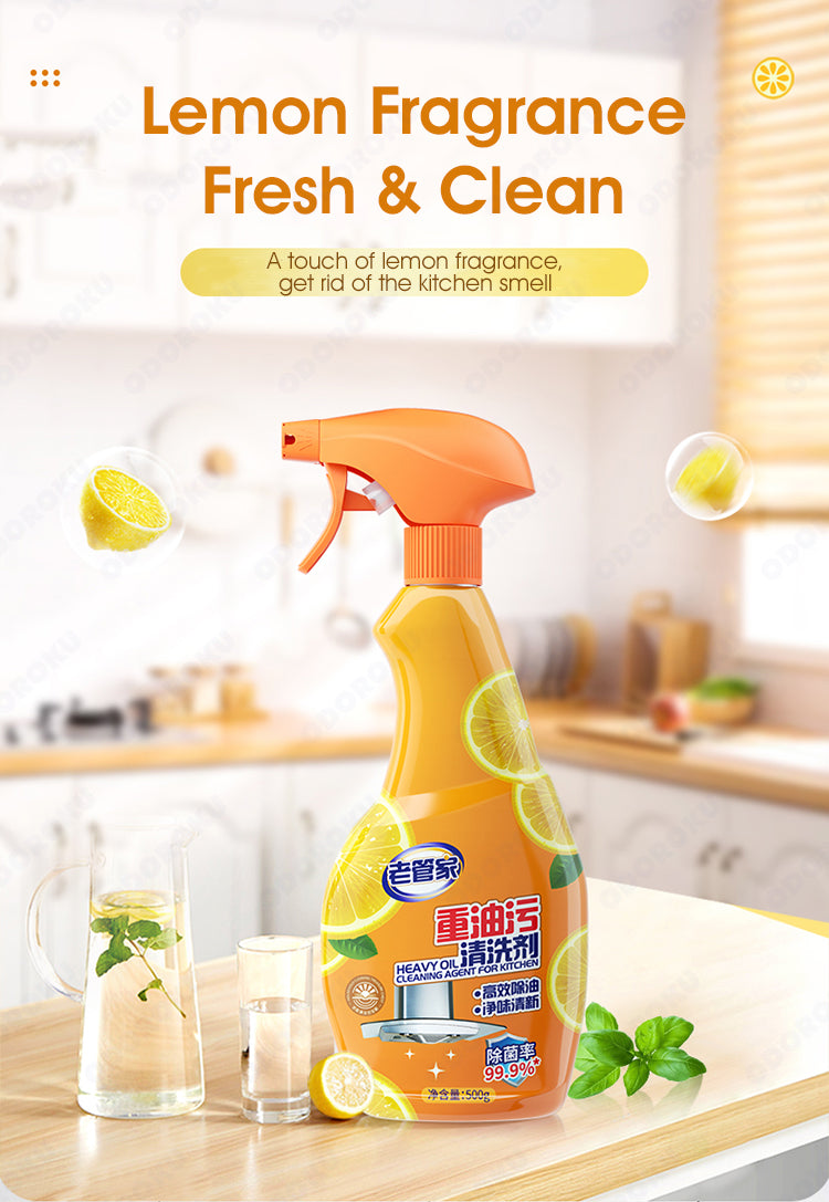 ODOROKU Heavy Duty Degreaser Kitchen Spray Cleaner 500ml and Degreaser Antibacterial All Purpose Cleaning Spray for Kitchens Countertops Ovens and Appliances Lemon Scent - ODOROKU