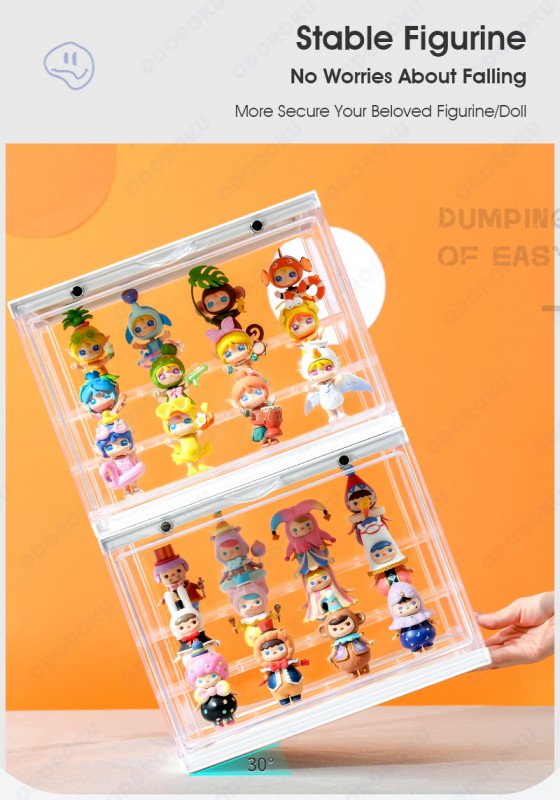 ODOROKU Popmart Display Case with Magnetic Door and Removable Shelves Acrylic Display Box Stackable Dustproof Display Box for Collectibles Toys Figures Storage Easy to Assemble - ODOROKU