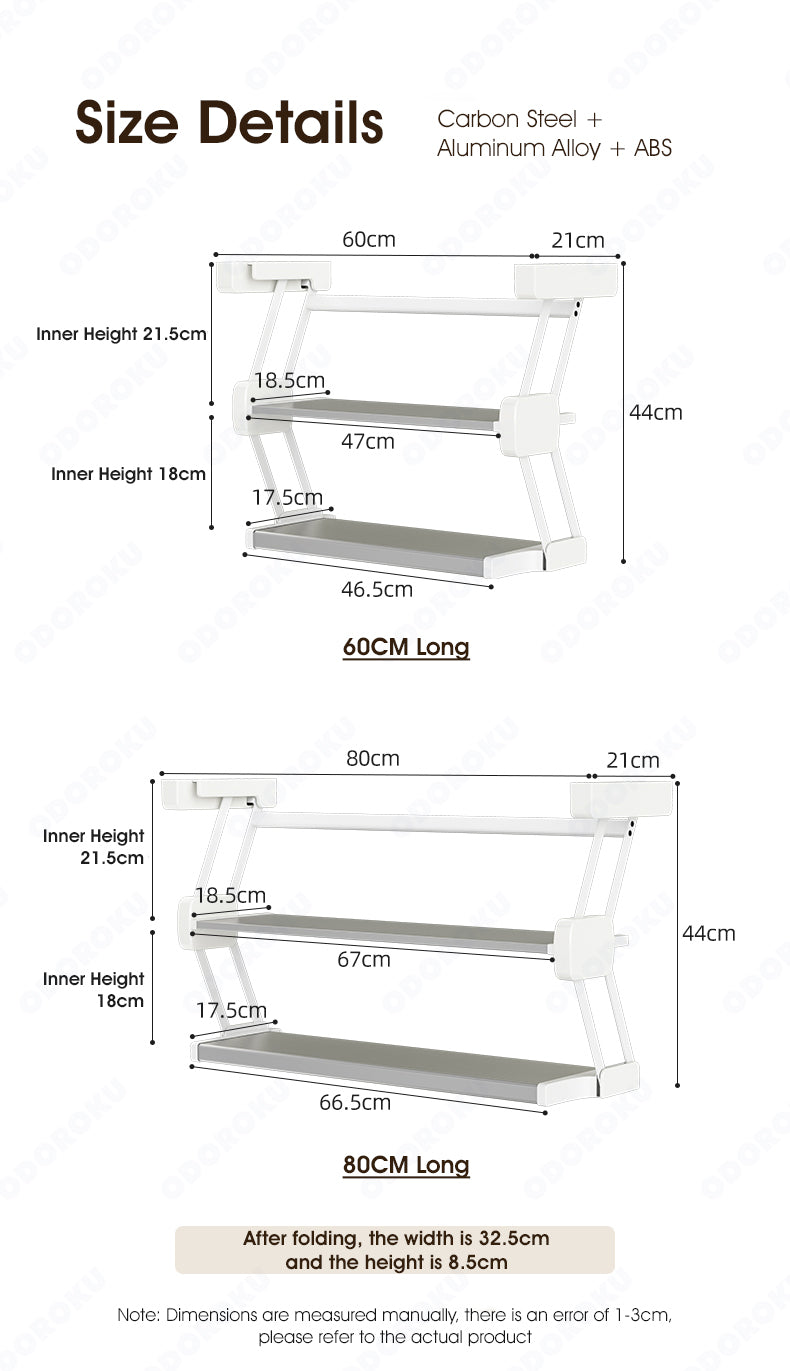 ODOROKU 2 Tier Aluminum Pull Down Shelf Drop Down Cabinet Organizer Kitchen Cabinet Foldable Pull Down Shelf for Space Saving Convenience Spice Rack Organizer for Kitchen Cabinets - ODOROKU