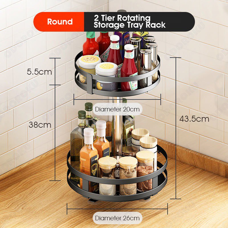 ODOROKU 1/2/3 Tier Rotating Spice Rack Height Adjustable Spice Shelf 360 Degree Round Rotatable Seasoning Organizer for Kitchen Bathroom Black White - ODOROKU