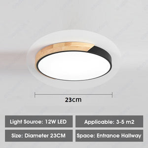 ODOROKU Circle Modern LED Ceiling Light Minimalist Wood Style Flush Mount Ceiling Light Fixture Circle Lighting Lamp with Acrylic Lampshade for Bedroom Living Room Dining Room Laundry Black White - ODOROKU