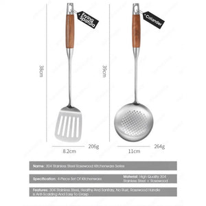 ODOROKU 304 Stainless Steel Cooking Utensils Set with Rosewood Handle Cooking Utensil Spatula Pot Spoon Frying Spatula Colander Heat Resistant Wooden Handle Kitchen Tools - ODOROKU