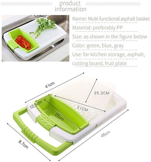 ODOROKU 3 in 1 Cutting Board Multi Function Chopping Block Kitchen Sink Drain Basket Removable Blocks Antibacterial Non-slip Plastic Cutting Board With Storage Multifunction Washable Cutting Board for Meat Vegetable Fruit - ODOROKU