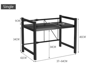 ODOROKU 1/2 Tier Microwave Oven Rack with Utensils Set and Hooks Expandable Black Carbon Steel Extendable Microwave Rack Shelf Counter Kitchen Organizer Storage Rack 201 Stainless Steel Hook Adjustable from 37~64cm - ODOROKU