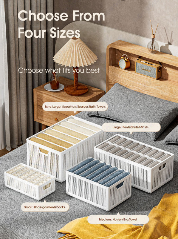 ODOROKU Stackable Wardrobe Closet Organizer with Partitions Storage for Clothes Plastic Stackable Wardrobe Drawer Organizer Foldable Closet Organizer Storage Basket Box for Underwear Dress Jeans Sweaters - ODOROKU