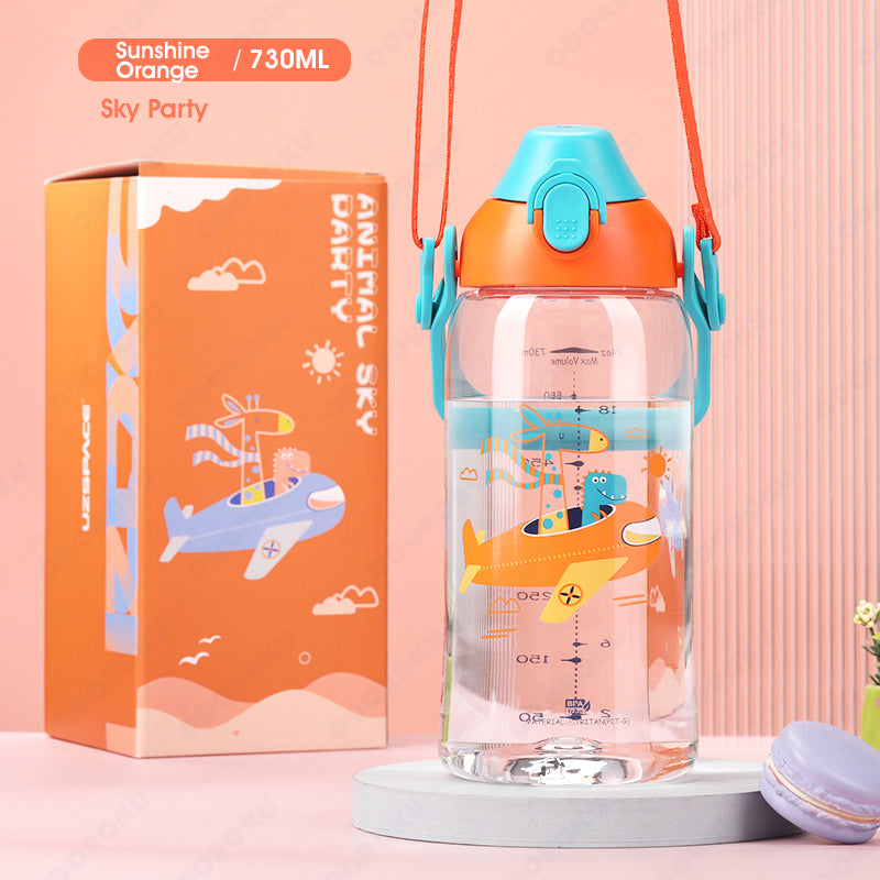 ODOROKU Kids & Baby Water Bottle Tritan Material with Sippy Straw and Removable Strap BPA Free Portable Water Bottle Large Handle and Water Level Scale Leakproof Lock 500/680/730/1500ml - ODOROKU