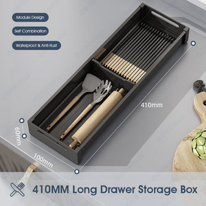 ODOROKU Aluminum Adjustable Cutlery Drawer Organizer Flatware Drawer Tray for Silverware Serving Utensils Storage for Kitchen, Office, Bathroom Supplies - ODOROKU