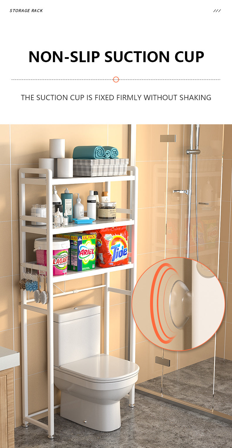 ODOROKU 1/2/3 Tier Extendable Washing Machine Toilet Storage Rack Over-The-Toilet Cabinet Bathroom Organizer Bathroom Space Saver with Multi-Functional Shelves Black White - ODOROKU