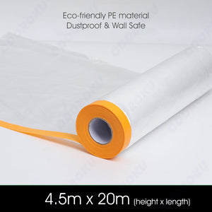 ODOROKU Pre Taped Renovation Plastic Dust Cover Protection Disposable Furniture Dustproof Cover Plastic Cover Plastic Film 4.5/4/3/1M x 20M - ODOROKU