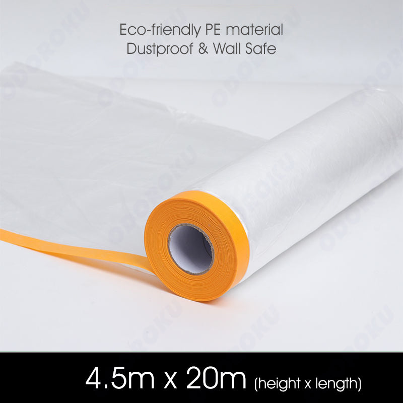 ODOROKU Pre Taped Renovation Plastic Dust Cover Protection Disposable Furniture Dustproof Cover Plastic Cover Plastic Film 4.5/4/3/1M x 20M - ODOROKU