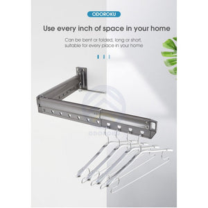 ODOROKU Aluminum Wall Mounted Foldable Telescopic Laundry Rack Drying Rack Heavy Duty Foldable Space Saving Retractable - ODOROKU