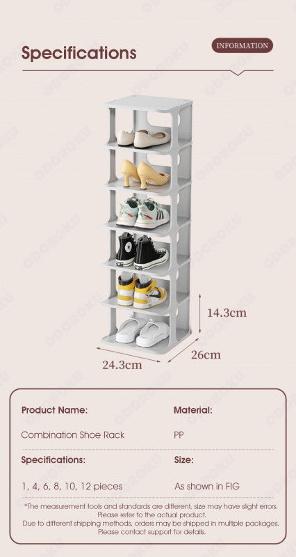 ODOROKU 3/5/7 Tiers Stackable Shoe Rack for Closet Plastic Shoe Tower for Sneaker Space Saving Storage Organizer Large Shoe Shelf Holder Stand for Bedroom Floor Entryway White & Brown - ODOROKU