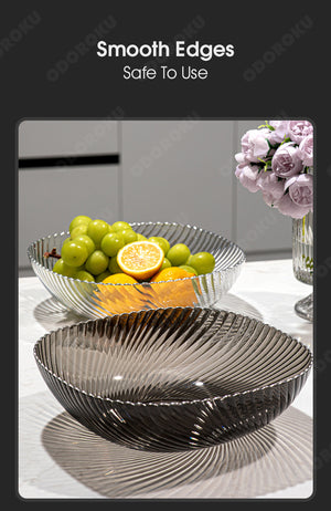 ODOROKU Modern Creative Stylish Large Fruit Bowl/ Basket Food Grade Wave Design Multifunctional Decorative Plastic Fruit Holder Stand Storage Baskets for Countertop Grey Beige Transparent - ODOROKU