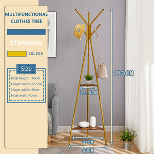 ODOROKU Metal Tree Coat Rack Stand with Wooden Board 6 Hooks Free Standing Coat Rack Bag Rack Hat Rack Hallway Entryway Coat Hanger Stand for Clothes Suits Accessories - ODOROKU